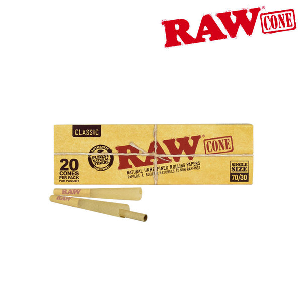 RAW CLASSIC CONE SINGLE SIZE 70/30 12 PACKS/BOX INDIVIDUAL